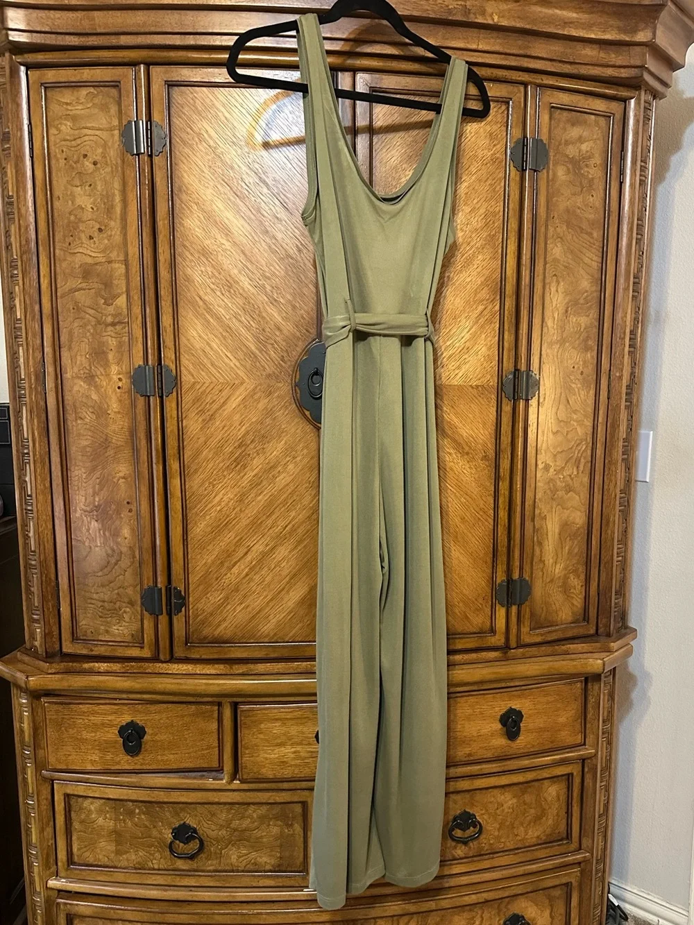 Topshop Olive Green Sleeveless Wide Leg Tie Waist Jumpsuit US 10 - Picture 5 of 14